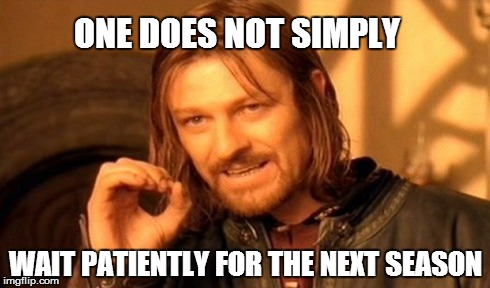 One Does Not Simply Meme | ONE DOES NOT SIMPLY WAIT PATIENTLY FOR THE NEXT SEASON | image tagged in memes,one does not simply | made w/ Imgflip meme maker