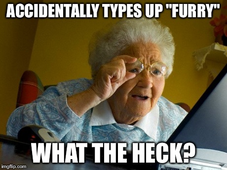 Grandma Finds The Internet Meme | ACCIDENTALLY TYPES UP "FURRY" WHAT THE HECK? | image tagged in memes,grandma finds the internet | made w/ Imgflip meme maker