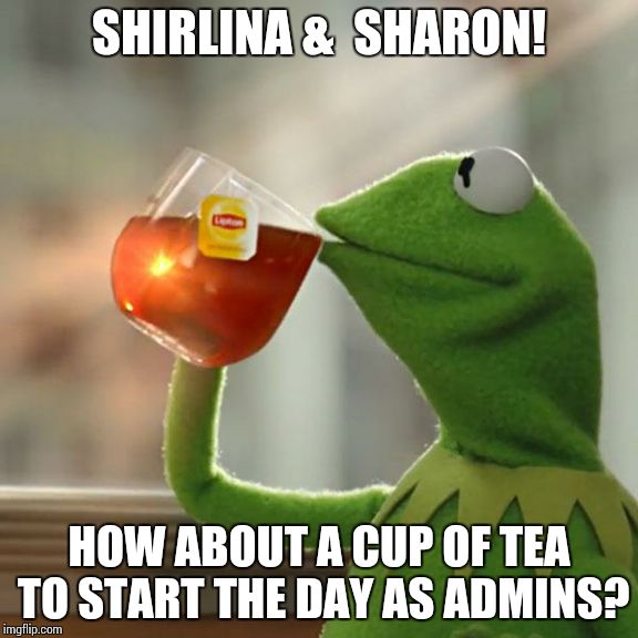 But That's None Of My Business | SHIRLINA &  SHARON! HOW ABOUT A CUP OF TEA TO START THE DAY AS ADMINS? | image tagged in memes,but thats none of my business,kermit the frog | made w/ Imgflip meme maker