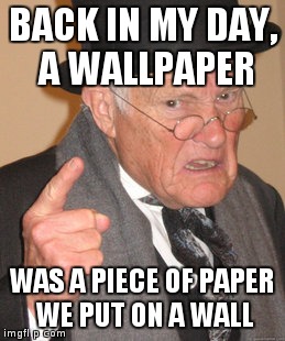 Wallpaper | BACK IN MY DAY, A WALLPAPER WAS A PIECE OF PAPER WE PUT ON A WALL | image tagged in memes,back in my day | made w/ Imgflip meme maker