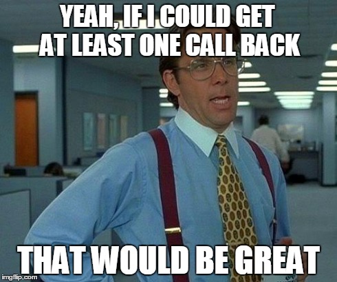 That Would Be Great Meme | YEAH, IF I COULD GET AT LEAST ONE CALL BACK THAT WOULD BE GREAT | image tagged in memes,that would be great | made w/ Imgflip meme maker