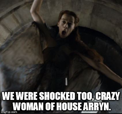 WE WERE SHOCKED TOO, CRAZY WOMAN OF HOUSE ARRYN. | made w/ Imgflip meme maker