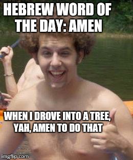 HEBREW WORD OF THE DAY: AMEN WHEN I DROVE INTO A TREE, YAH, AMEN TO DO THAT | image tagged in jewfro | made w/ Imgflip meme maker