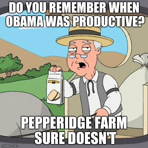 Pepperidge Farm Remembers | DO YOU REMEMBER WHEN OBAMA WAS PRODUCTIVE? PEPPERIDGE FARM SURE DOESN'T | image tagged in memes,pepperidge farm remembers | made w/ Imgflip meme maker