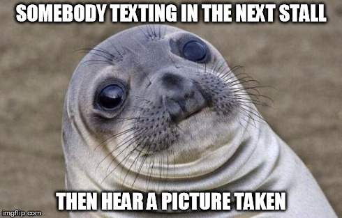 Awkward Moment Sealion Meme | SOMEBODY TEXTING IN THE NEXT STALL THEN HEAR A PICTURE TAKEN | image tagged in memes,awkward moment sealion,AdviceAnimals | made w/ Imgflip meme maker