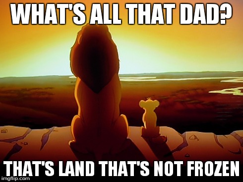 Lion King Meme | WHAT'S ALL THAT DAD? THAT'S LAND THAT'S NOT FROZEN | image tagged in memes,lion king | made w/ Imgflip meme maker