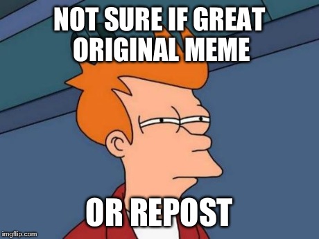 Futurama Fry | NOT SURE IF GREAT ORIGINAL MEME OR REPOST | image tagged in memes,futurama fry,imgflip,repost,funny | made w/ Imgflip meme maker