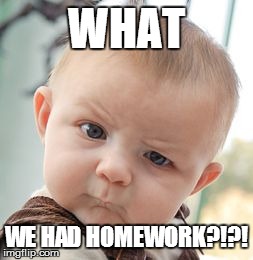 Skeptical Baby | WHAT WE HAD HOMEWORK?!?! | image tagged in memes,skeptical baby | made w/ Imgflip meme maker
