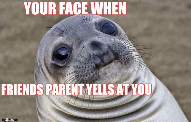 Awkward Moment Sealion | YOUR FACE WHEN FRIENDS PARENT YELLS AT YOU | image tagged in memes,awkward moment sealion | made w/ Imgflip meme maker