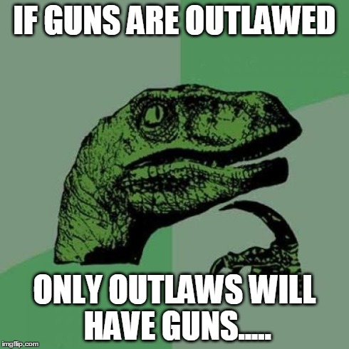 Philosoraptor | IF GUNS ARE OUTLAWED ONLY OUTLAWS WILL HAVE GUNS..... | image tagged in memes,philosoraptor | made w/ Imgflip meme maker
