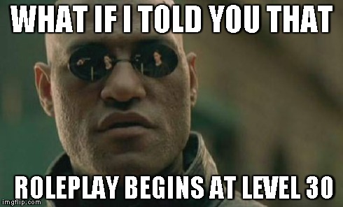 Matrix Morpheus Meme | WHAT IF I TOLD YOU THAT ROLEPLAY BEGINS AT LEVEL 30 | image tagged in memes,matrix morpheus | made w/ Imgflip meme maker