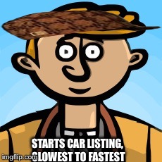 STARTS CAR LISTING, SLOWEST TO FASTEST | made w/ Imgflip meme maker