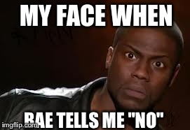 Kevin Hart Meme | MY FACE WHEN BAE TELLS ME "NO" | image tagged in memes,kevin hart the hell | made w/ Imgflip meme maker