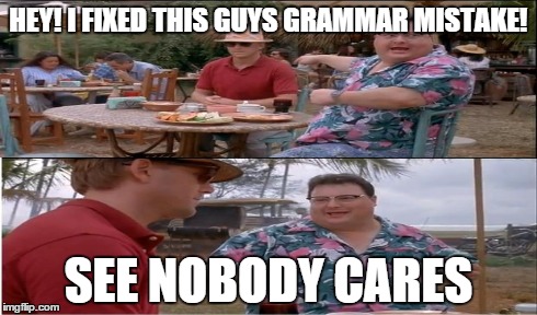 HEY! I FIXED THIS GUYS GRAMMAR MISTAKE! SEE NOBODY CARES | made w/ Imgflip meme maker
