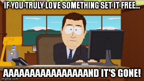 Aaaaand Its Gone | IF YOU TRULY LOVE SOMETHING SET IT FREE... AAAAAAAAAAAAAAAAND IT'S GONE! | image tagged in memes,aaaaand its gone | made w/ Imgflip meme maker