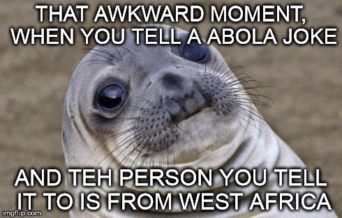 Awkward Moment Sealion | THAT AWKWARD MOMENT, WHEN YOU TELL A ABOLA JOKE AND TEH PERSON YOU TELL IT TO IS FROM WEST AFRICA | image tagged in memes,awkward moment sealion | made w/ Imgflip meme maker