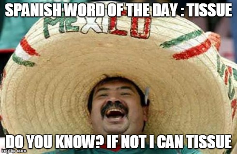 Happy Mexican | SPANISH WORD OF THE DAY : TISSUE DO YOU KNOW? IF NOT I CAN TISSUE | image tagged in happy mexican | made w/ Imgflip meme maker