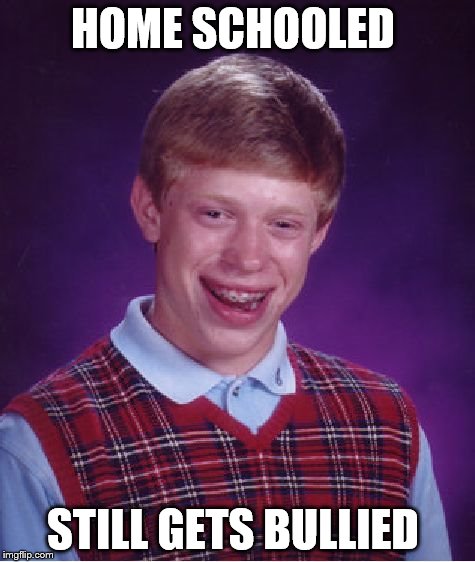 Bad Luck Brian | HOME SCHOOLED STILL GETS BULLIED | image tagged in memes,bad luck brian | made w/ Imgflip meme maker