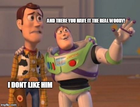 X, X Everywhere | AND THERE YOU HAVE IT THE REAL WOODY! I DONT LIKE HIM | image tagged in memes,x x everywhere | made w/ Imgflip meme maker