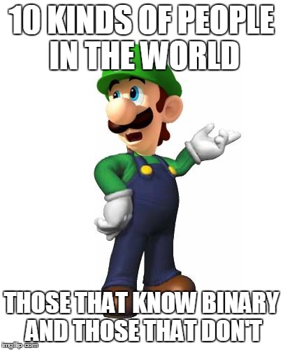 10 KINDS OF PEOPLE IN THE WORLD THOSE THAT KNOW BINARY AND THOSE THAT DON'T | image tagged in logic luigi | made w/ Imgflip meme maker