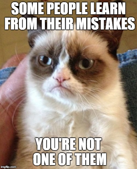 Grumpy Cat | SOME PEOPLE LEARN FROM THEIR MISTAKES YOU'RE NOT ONE OF THEM | image tagged in memes,grumpy cat | made w/ Imgflip meme maker