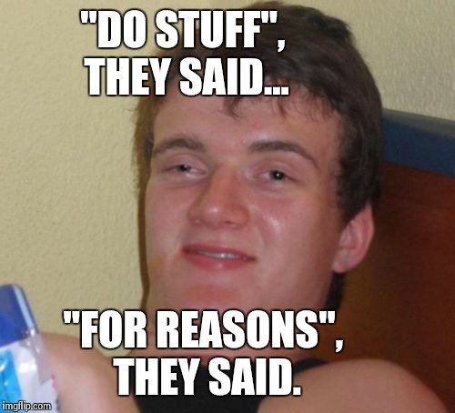 10 Guy Meme | "DO STUFF", THEY SAID... "FOR REASONS", THEY SAID. | image tagged in memes,10 guy | made w/ Imgflip meme maker