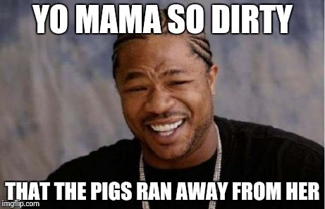 Yo Dawg Heard You | YO MAMA SO DIRTY THAT THE PIGS RAN AWAY FROM HER | image tagged in memes,yo dawg heard you | made w/ Imgflip meme maker