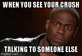Kevin Hart | WHEN YOU SEE YOUR CRUSH TALKING TO SOMEONE ELSE | image tagged in memes,kevin hart the hell | made w/ Imgflip meme maker