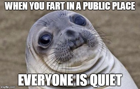 Awkward Moment Sealion Meme | WHEN YOU FART IN A PUBLIC PLACE EVERYONE IS QUIET | image tagged in memes,awkward moment sealion | made w/ Imgflip meme maker