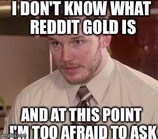 Afraid To Ask Andy | I DON'T KNOW WHAT REDDIT GOLD IS AND AT THIS POINT I'M TOO AFRAID TO ASK | image tagged in afraid to ask andy | made w/ Imgflip meme maker