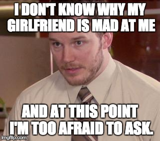 Afraid To Ask Andy Meme | I DON'T KNOW WHY MY GIRLFRIEND IS MAD AT ME AND AT THIS POINT I'M TOO AFRAID TO ASK. | image tagged in afraid to ask andy | made w/ Imgflip meme maker
