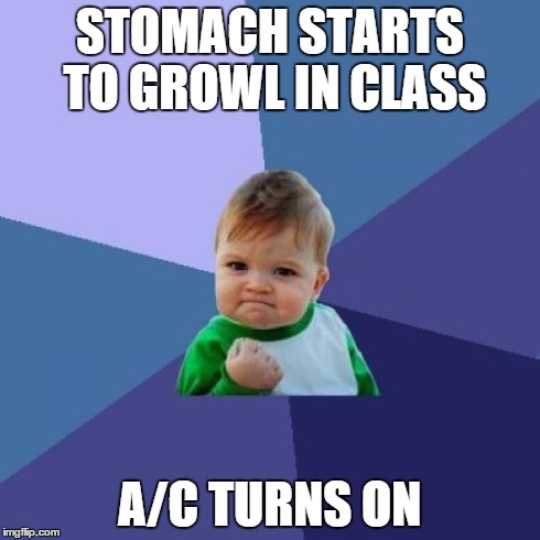 Success Kid | STOMACH STARTS TO GROWL IN CLASS A/C TURNS ON | image tagged in memes,success kid | made w/ Imgflip meme maker