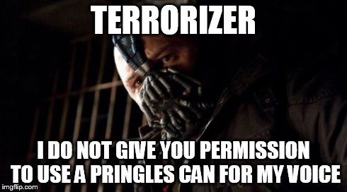 No, Terrorizer | TERRORIZER I DO NOT GIVE YOU PERMISSION TO USE A PRINGLES CAN FOR MY VOICE | image tagged in memes,permission bane,youtube,gta 5 | made w/ Imgflip meme maker