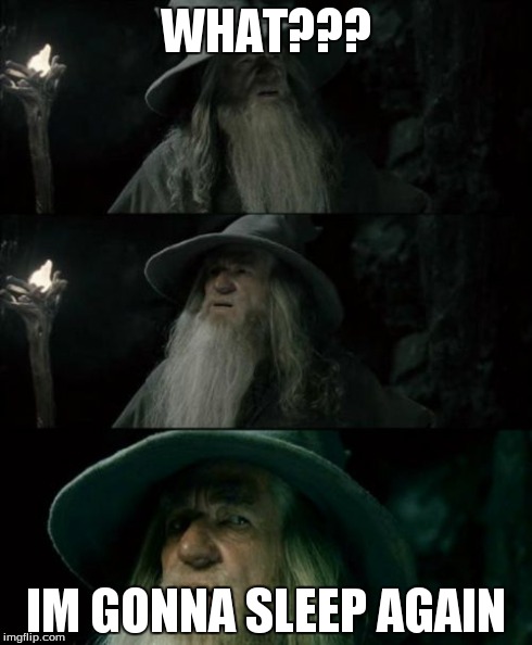 Confused Gandalf Meme | WHAT??? IM GONNA SLEEP AGAIN | image tagged in memes,confused gandalf | made w/ Imgflip meme maker