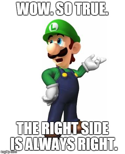 WOW. SO TRUE. THE RIGHT SIDE IS ALWAYS RIGHT. | image tagged in logic luigi | made w/ Imgflip meme maker