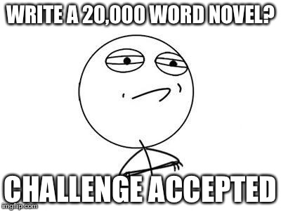 Challenge Accepted Rage Face Meme | WRITE A 20,000 WORD NOVEL? CHALLENGE ACCEPTED | image tagged in memes,challenge accepted rage face | made w/ Imgflip meme maker