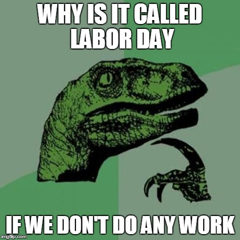Philosoraptor | WHY IS IT CALLED LABOR DAY IF WE DON'T DO ANY WORK | image tagged in memes,philosoraptor | made w/ Imgflip meme maker