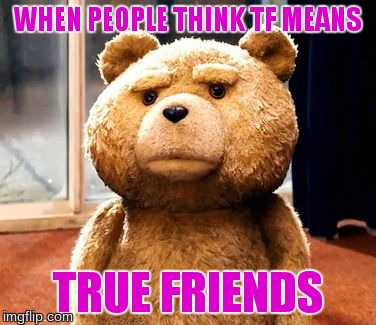 TED Meme | WHEN PEOPLE THINK TF MEANS TRUE FRIENDS | image tagged in memes,ted | made w/ Imgflip meme maker