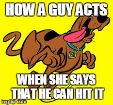 HOW A GUY ACTS WHEN SHE SAYS THAT HE CAN HIT IT | image tagged in scooby doo | made w/ Imgflip meme maker