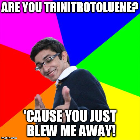 Subtle Pickup Liner | ARE YOU TRINITROTOLUENE? 'CAUSE YOU JUST BLEW ME AWAY! | image tagged in memes,subtle pickup liner | made w/ Imgflip meme maker