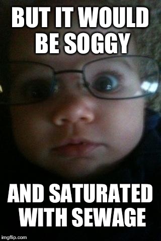 Genius Baby | BUT IT WOULD BE SOGGY AND SATURATED WITH SEWAGE | image tagged in genius baby | made w/ Imgflip meme maker