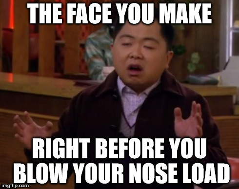 Spot On! | THE FACE YOU MAKE RIGHT BEFORE YOU BLOW YOUR NOSE LOAD | image tagged in about to sneeze | made w/ Imgflip meme maker