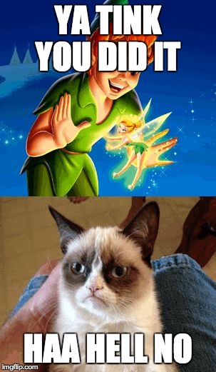 Grumpy Cat Does Not Believe | YA TINK YOU DID IT HAA HELL NO | image tagged in memes,grumpy cat does not believe | made w/ Imgflip meme maker