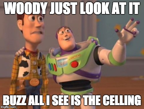 X, X Everywhere Meme | WOODY JUST LOOK AT IT BUZZ ALL I SEE IS THE CELLING | image tagged in memes,x x everywhere | made w/ Imgflip meme maker