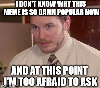 Afraid To Ask Andy Meme | I DON'T KNOW WHY THIS MEME IS SO DAMN POPULAR NOW AND AT THIS POINT I'M TOO AFRAID TO ASK | image tagged in memes,afraid to ask andy,AdviceAnimals | made w/ Imgflip meme maker