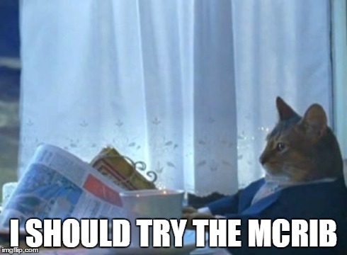 I Should Buy A Boat Cat | I SHOULD TRY THE MCRIB | image tagged in memes,i should buy a boat cat | made w/ Imgflip meme maker