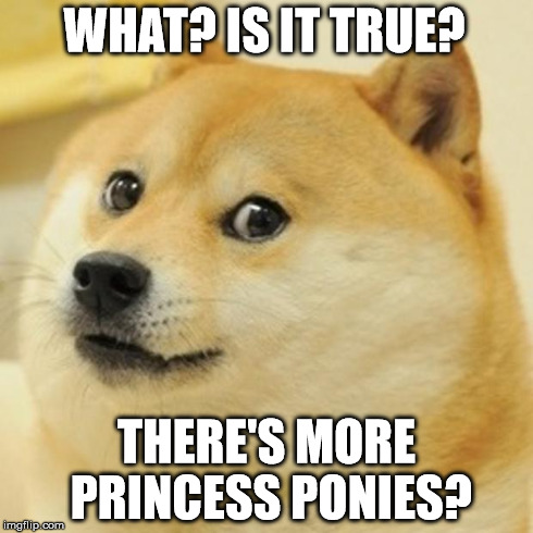 Doge Meme | WHAT? IS IT TRUE? THERE'S MORE PRINCESS PONIES? | image tagged in memes,doge | made w/ Imgflip meme maker