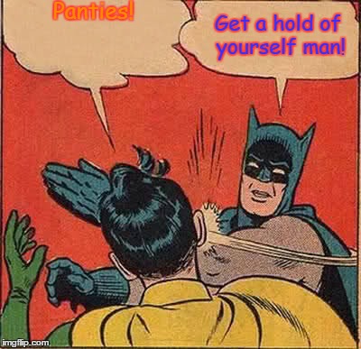 Batman Slapping Robin | Panties! Get a hold of yourself man! | image tagged in memes,batman slapping robin | made w/ Imgflip meme maker