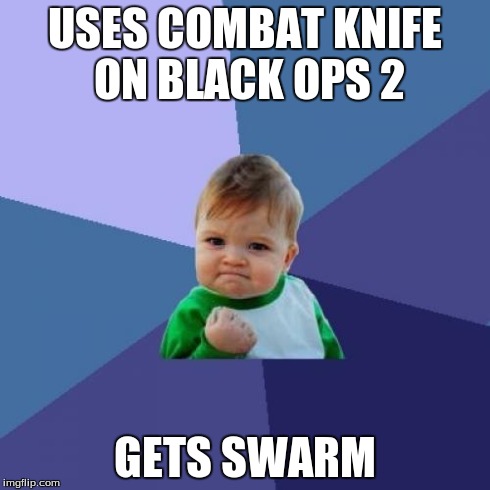 Success Kid | USES COMBAT KNIFE ON BLACK OPS 2 GETS SWARM | image tagged in memes,success kid | made w/ Imgflip meme maker