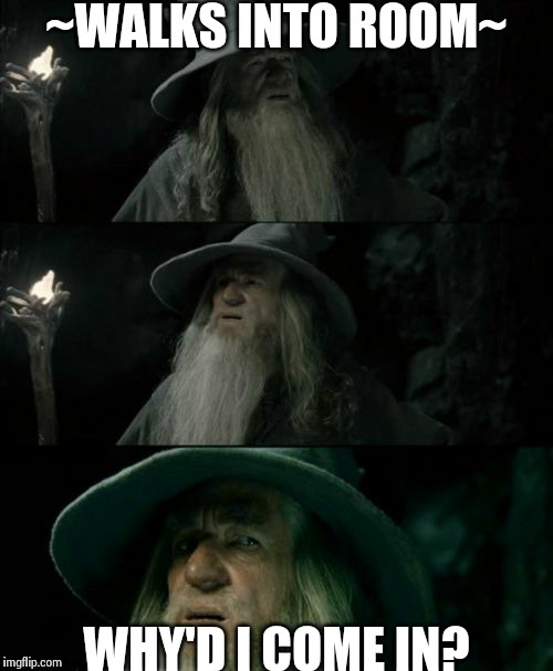 Confused Gandalf | ~WALKS INTO ROOM~ WHY'D I COME IN? | image tagged in memes,confused gandalf | made w/ Imgflip meme maker